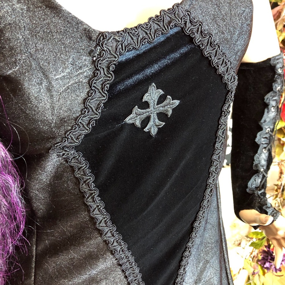 90s CYKXTEES Goth Morbid Thread Velvet Dress Tripp - Picture 4 of 7